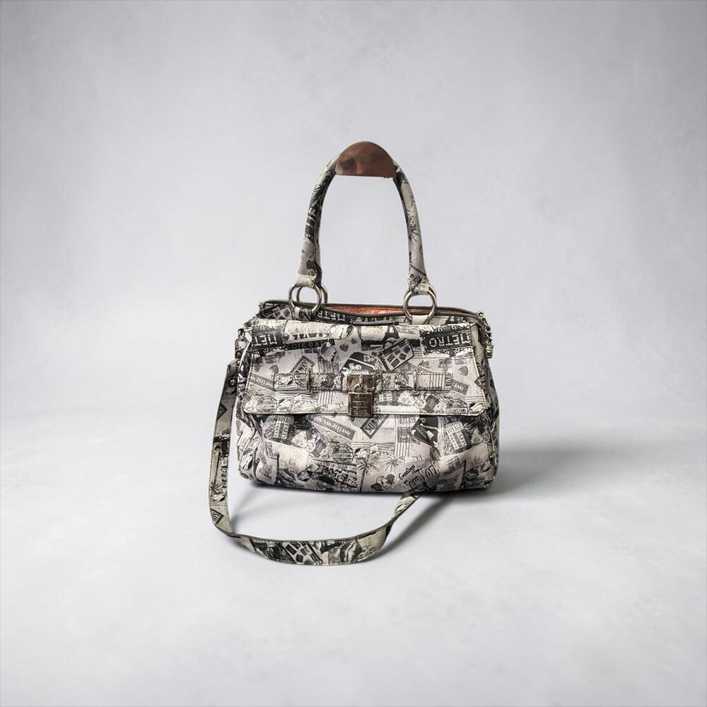 vintage Kathy Van Zeeland black and white travel-collage print Bag